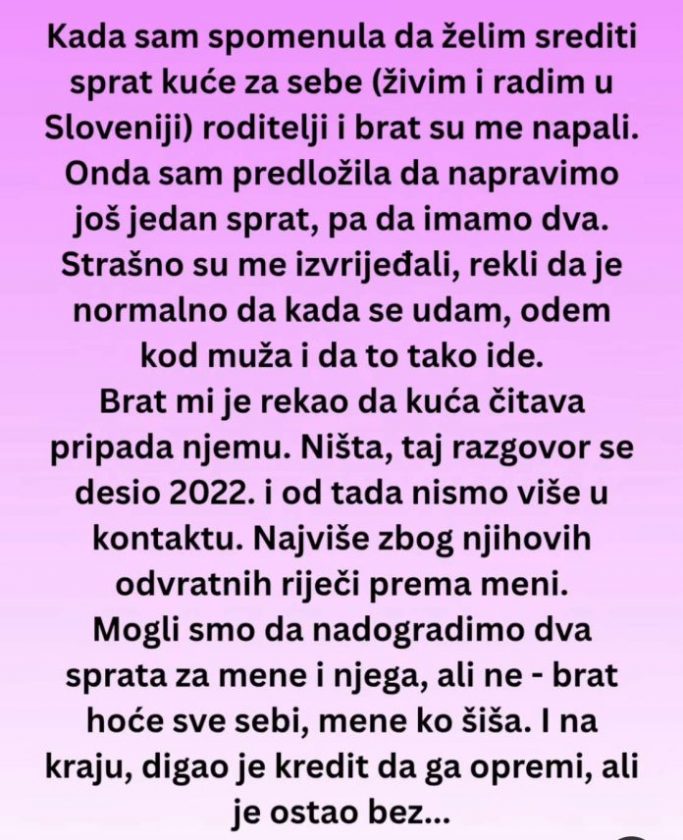 Roditelji i BRAT joj nisu dali sprat KUĆE a onda je USLEDILA prava DRAMA! - featured image
